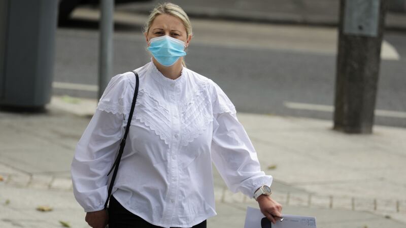 Erica Lukacs, with an address at Lakelands, Naas, Co. Kildare pictured leaving the Criminal Courts of Justice on Parkgate Street in Dublin on Monday.  Photograph: Collins Courts