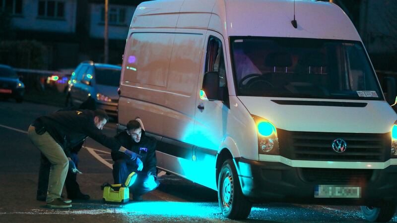 Gardaí at the scene in the Blakestown Road area of Dublin after a man in his 20s was shot. Photograph: Brian Lawless/PA Wire