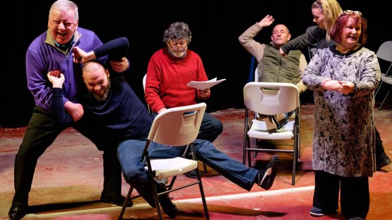 The performers of Blood Red Lines in rehearsal. Photograph: Columba O’Hare/ Newry.ie