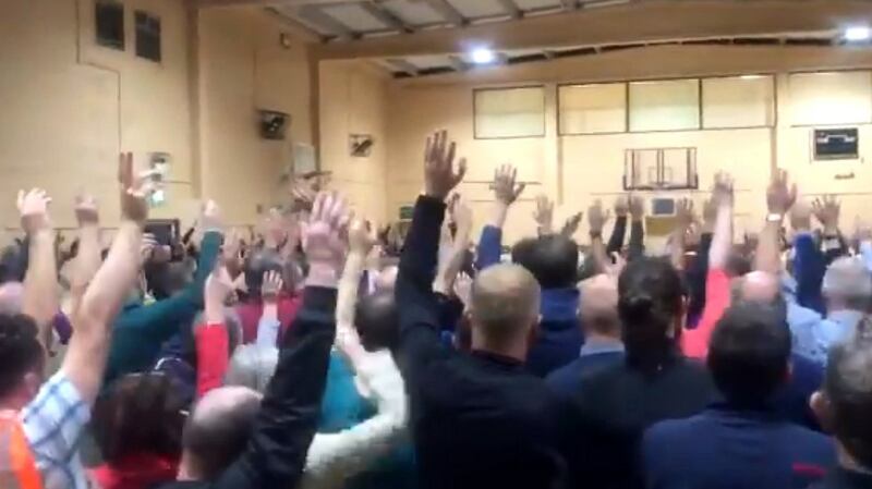 A show of hands was taken at the meeting in Oughterard. Photograph: Gearóid Murphy/Twitter