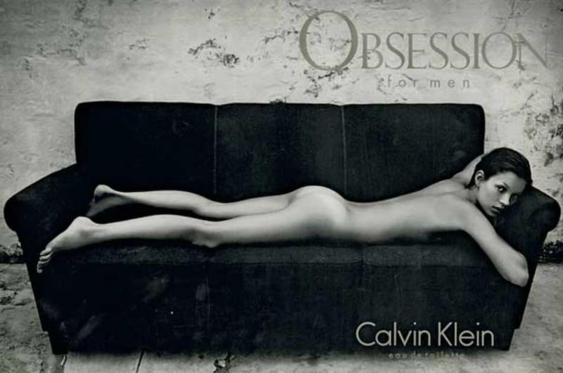 Obsession for Men: Kate Moss in the original Calvin Klein advertising campaign, from 1993