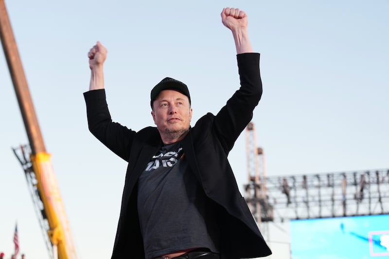 Elon Musk on stage as former US president Donald Trump addresses a campaign rally in Pennsylvania earlier this month. Photograph: Doug Mills/The New York Times
                      