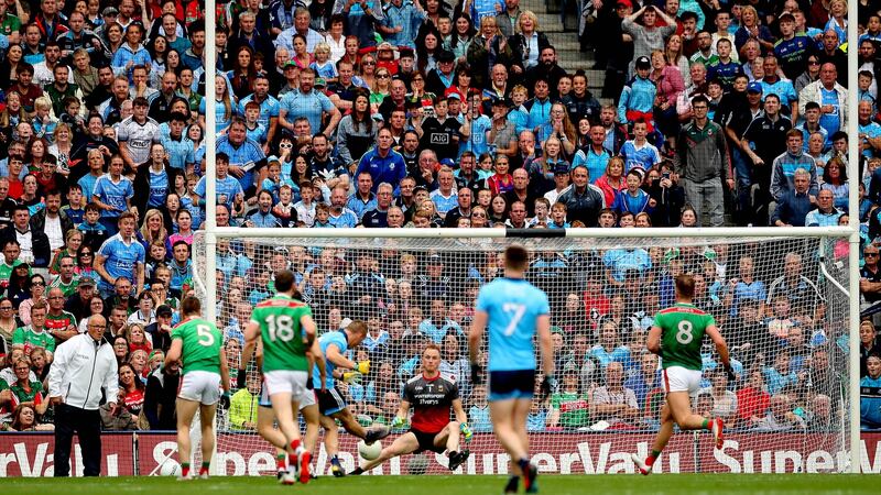 Con O’Callaghan scores his and Dublin’s second goal. Photograph: Ryan Byrne/Inpho