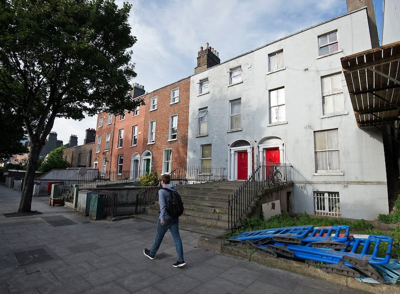 The row of condemned buildings including Nos. 100, 101 and 104 Seville Place in Dublin 1. Photograph: Dave Meehan/The IrishTimes