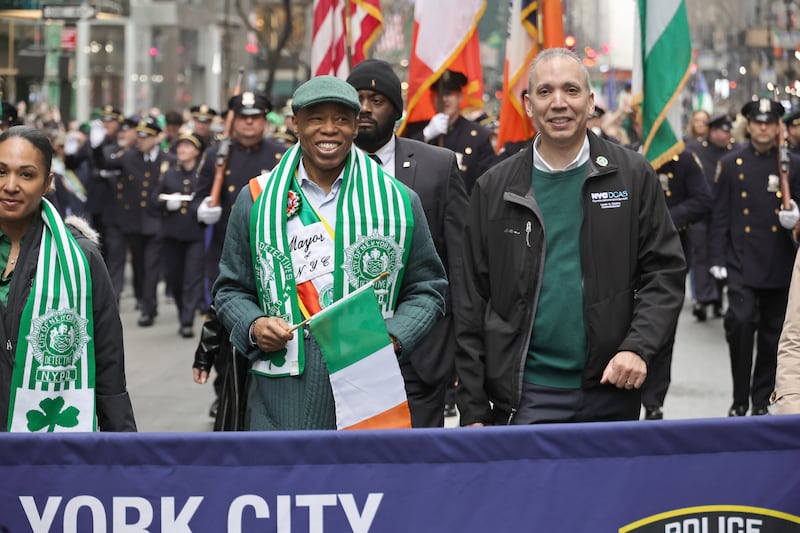 Mayor of New York City Eric Adams attends the New York City St Patrick's Day parade. 
Photograph: Theo Wargo/Getty Images