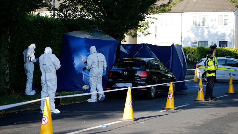 Gardaí attend the scene of a fatal stabbing in Loughlinstown, Co Dublin on Tuesday morning  at the junction of Loughlinstown Drive and Cherry Court shortly after midnight. Photograph Nick Bradshaw/The  Irish Times