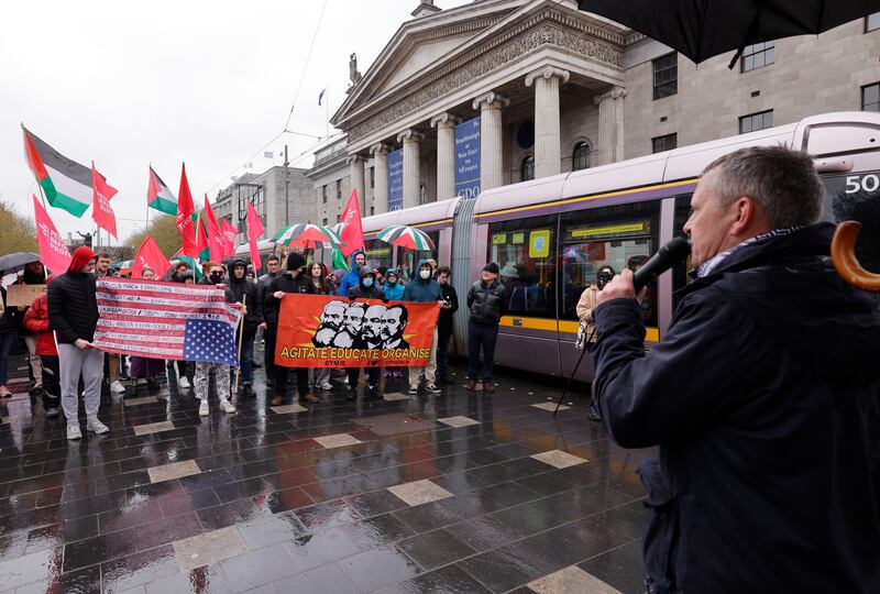 Richard Boyd Barrett addresses a People Before Profit protest at the GPO. Photograph: Alan Betson

