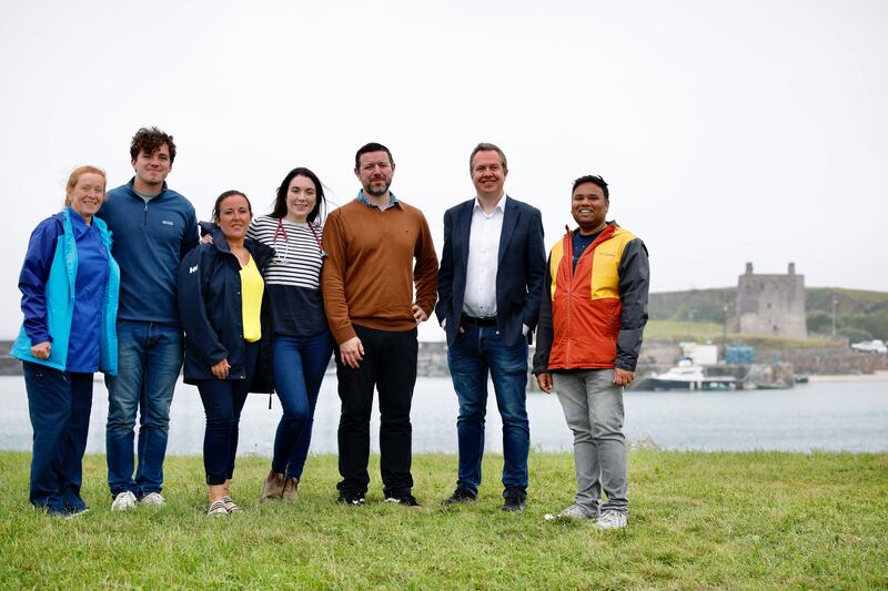 Caption L to R - Margaret O Grady (Island Public Health Nurse), Jack Pinder (Public Patient Involvement) , Dr Noreen Lineen-Curtis (Clare Island GP), Dr Jennifer Doran (Project Physician) , Dr Ian McCabe (Project Manager),  Prof. Derek O Keeffe ( Project Lead)  and Hemendra Worlikar (Project Engineer) Photograph Kevin Johnson/Clare Island Home Health Project