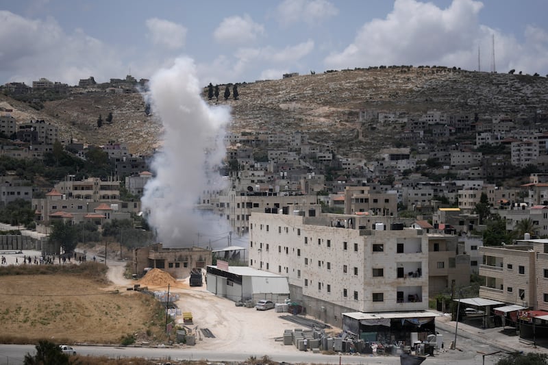 Smoke rises during fighting between Israeli forces and Palestinian militants in Jenin in the West Bank. Photograph: AP