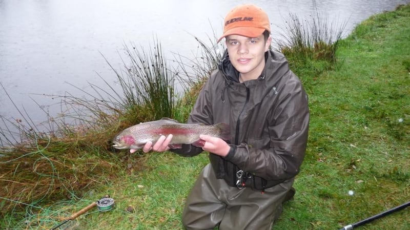 Cory Ryan (16) with one of his six fish during the winter league final at Annamoe Trout Fishery.