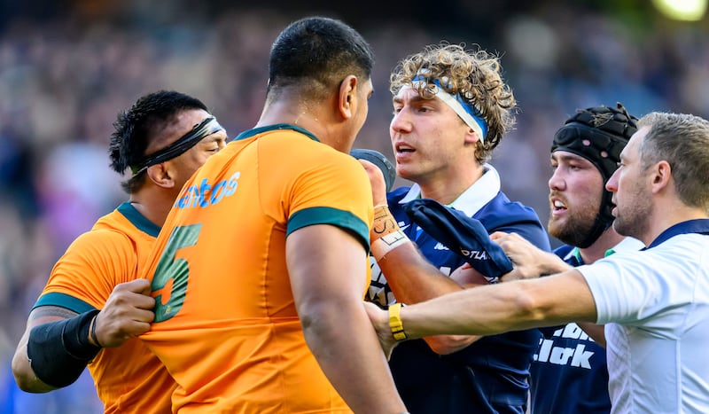 Australia's Will Skelton and Jamie Ritchie of Scotland clash during last week's clash at Murrayfield. Photograph: Craig Watson/Inpho 