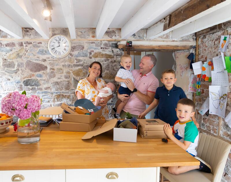 Linda-Gene Byrne with her husband Patrick, and children Seán (6), Aidan (4), Diarmuid (2) and Áine (3 months). Photograph: Patrick Browne