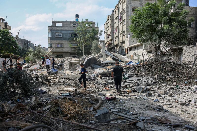 The aftermath of an Israeli airstrike on the Nuseirat camp, in Gaza, on Sunday. Photograph: Samar Abu Elouf/The New York Times 