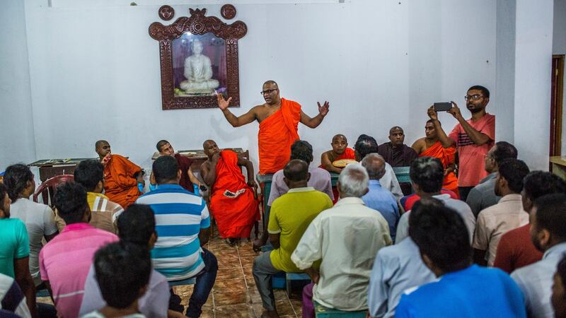 The Buddhist monk Galagoda Aththe Gnanasara Thero at a temple in Gintota, Sri Lanka. Photograph: Minzayar Oo/The New York Times