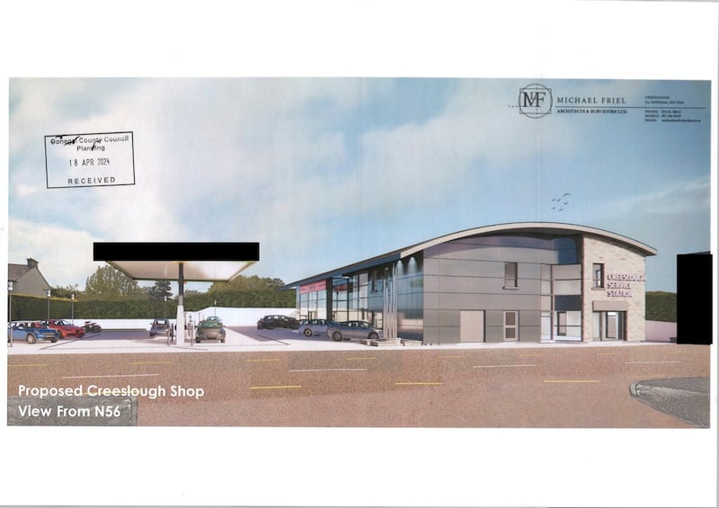 View of the proposed Creeslough filling station and shop from the N56.