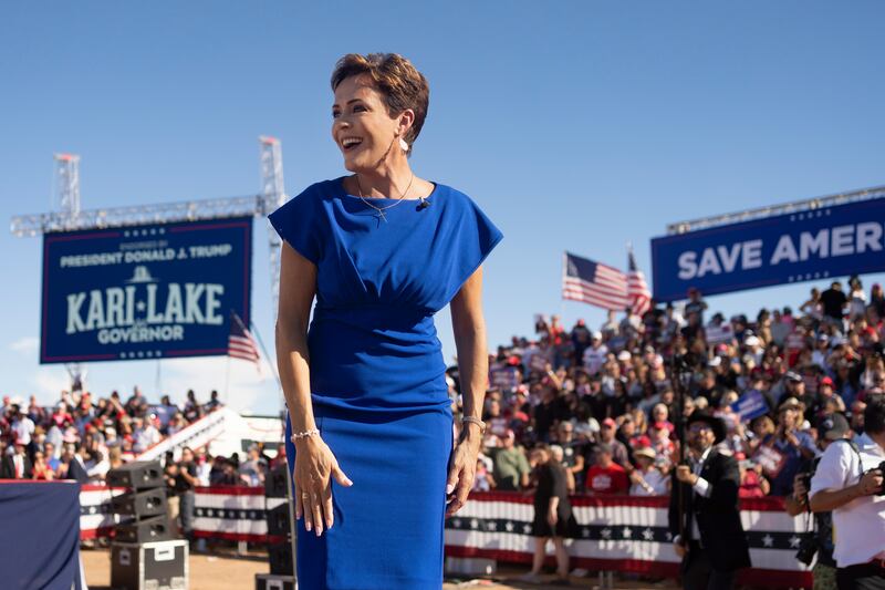 Kari Lake, the Republican candidate for governor in Arizona, at a rally in Mesa last month.  Photograph: Rebecca Noble/New York Times