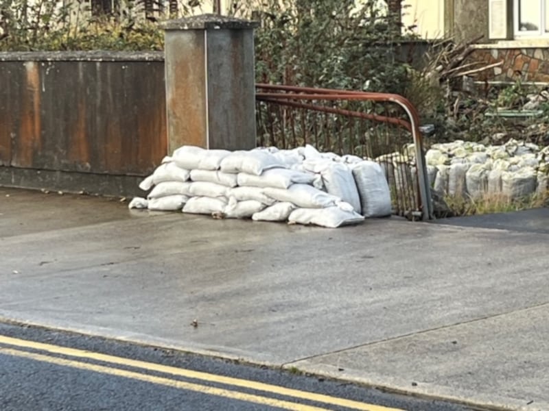 Sandbags outside a house in Claddagh, Co Galway. Photograph: Media West (Ireland)