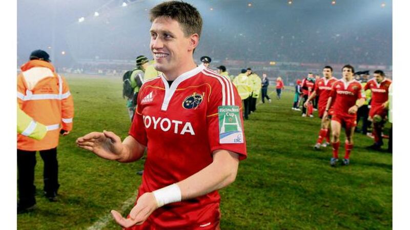 Ronan O'Gara smiles as he leaves the pitch after the victory over Northampton Saints in last night's Heineken Cup Pool One match at Thomond Park which secured Munster a home quarter-final. - (Photograph: Morgan Treacy, Inpho).