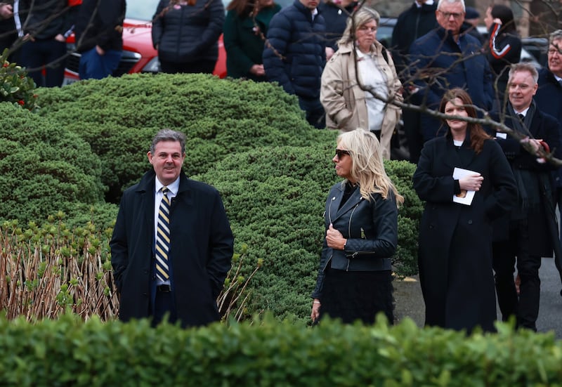 RTÉ director general Kevin Bakhurst and presenter Miriam O'Callaghan at the funeral of Mary Kielty. Photograph: Liam McBurney/PA Wire