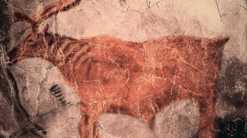 Prehistoric rock painting of Reindeer in Tito Bustillo cave, Asturias.