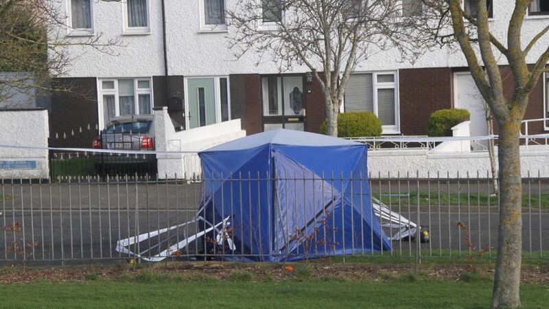 The scene of the shooting on Belclare Drive, Ballymun, Dublin 9 on Friday morning. Photograph: Ronan McGreevy