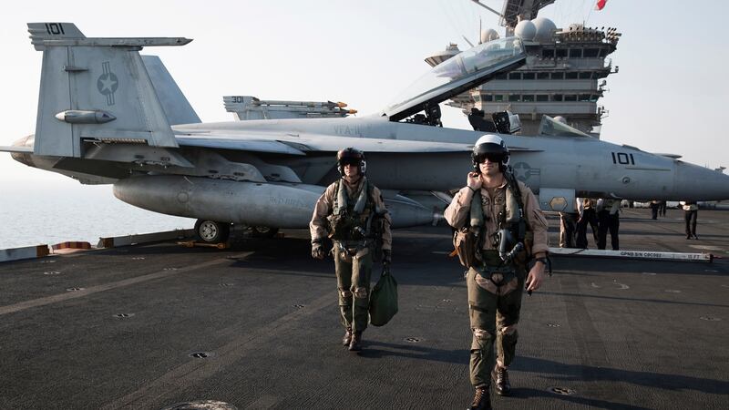 Navy pilots from the VFA-11 “Red Rippers” squadron aboard the aircraft carrier Theodore Roosevelt in 2015. The squadron began noticing strange objects just after the navy upgraded the radar systems on its F/A-18 fighter planes. Photograph: Adam Ferguson/The New York Times