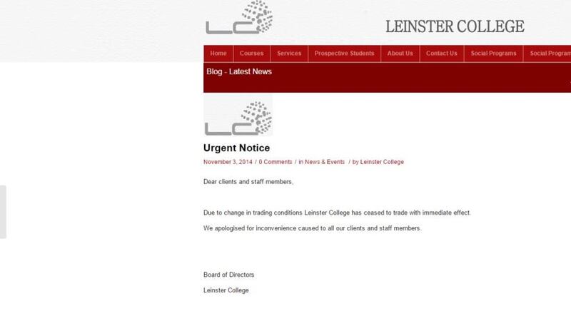 The notice posted on Leinster College’s web site early this morning.