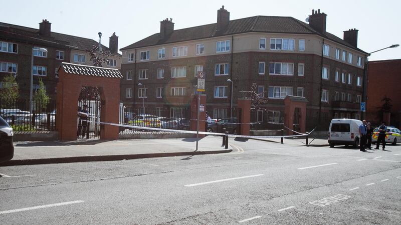 Gardai at the scene of a fatal shooting on North Cumberland Street, in Dublin. Photograph: Collins