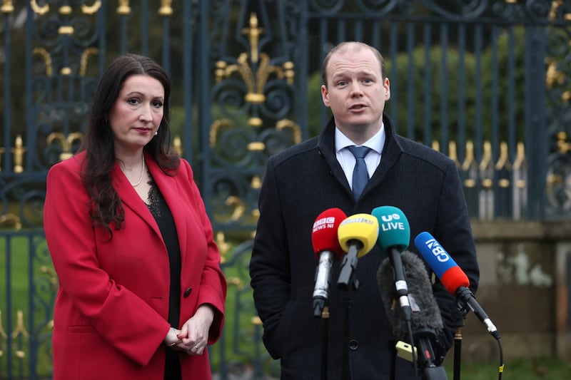 DUP MLA Gordon Lyons, alongside his colleague Emma Little-Pengelly. Photograph: Liam McBurney/PA