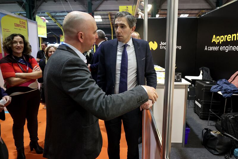 The then minister for higher education Simon Harris discussing apprenticeship pathways last year. Photograph: Laszlo Geczo/Inpho