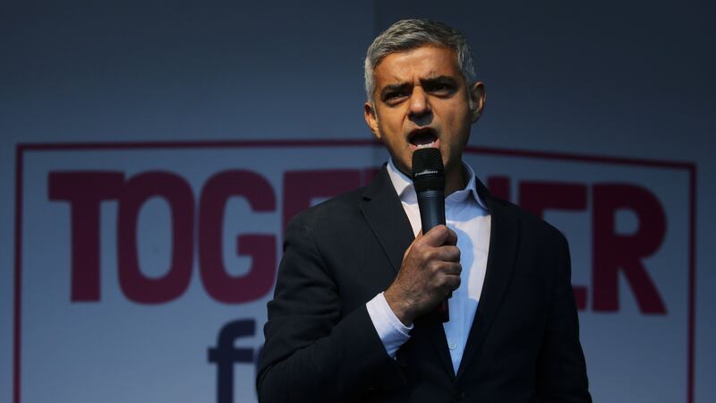 London Mayor  Sadiq Khan speaks  in Parliament Square in central London during a rally by the People’s Vote organisation. Photograph: Isabel Infantes/AFP via Getty Images