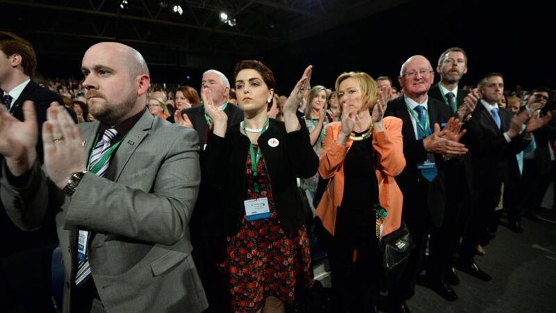 Fianna Fáil ardfheis delegates applaud party leader  Micheál Martin after his keynote speech at the RDS in Dublin. Photograph: Eric Luke/The Irish Times.