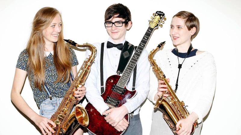 Niamh Cuffe, Niall Brennan and Fiona Brennan from Errigal Groove Orchestra in Donegal  showcase the exceptional quality of youth arts activity happening throughout Ireland. Photograph: Marc O’Sullivan