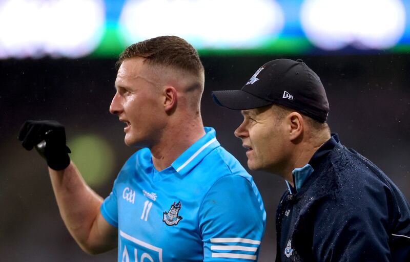 Dublin's Ciarán Kilkenny and manager Dessie Farrell. Photograph: James Crombie/Inpho