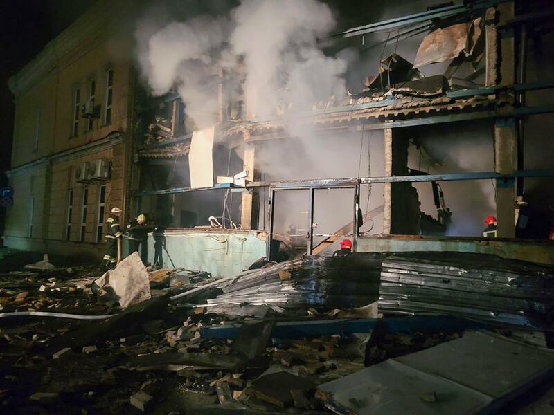 Emergency workers examine the site of a Russian rocket attack in central Odesa, Ukraine in early November. Photograph: Odesa City Administration/AP