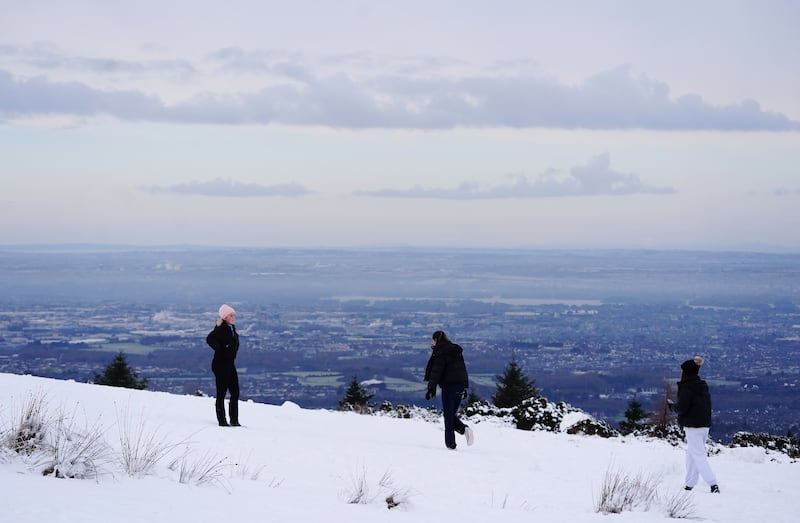 People walking on Montpelier in Dublin ahead of a Status Orange low temperature warning issued for most counties on Wednesday night. Photograph: Brian Lawless/PA Wire 