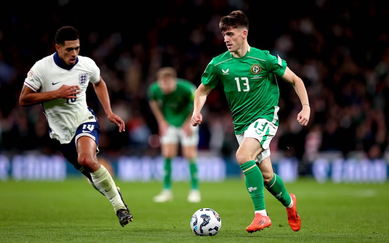 Republic of Ireland's Andrew Moran in action against England. The under-21 captain impressed in a 15-minute cameo in place of Josh Cullen. Photograph: Ryan Byrne/Inpho