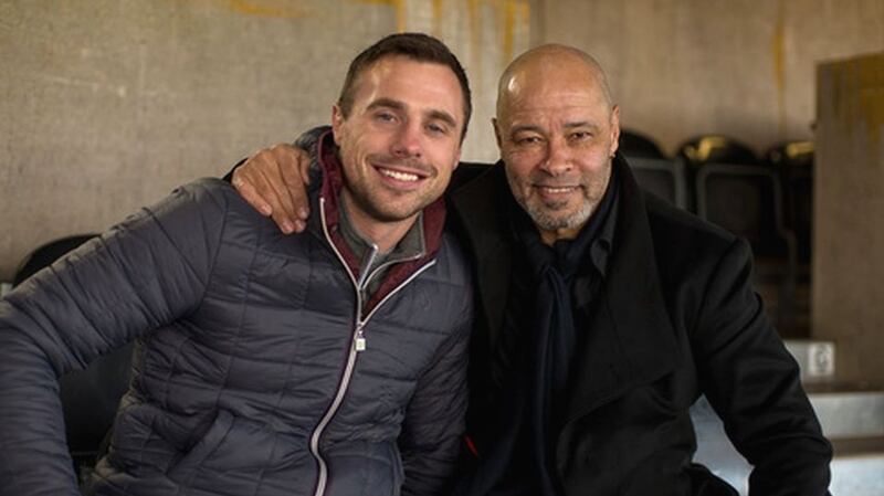 Tommy Bowe meets Paul McGrath, who played in two World Cups, notching up 83 caps