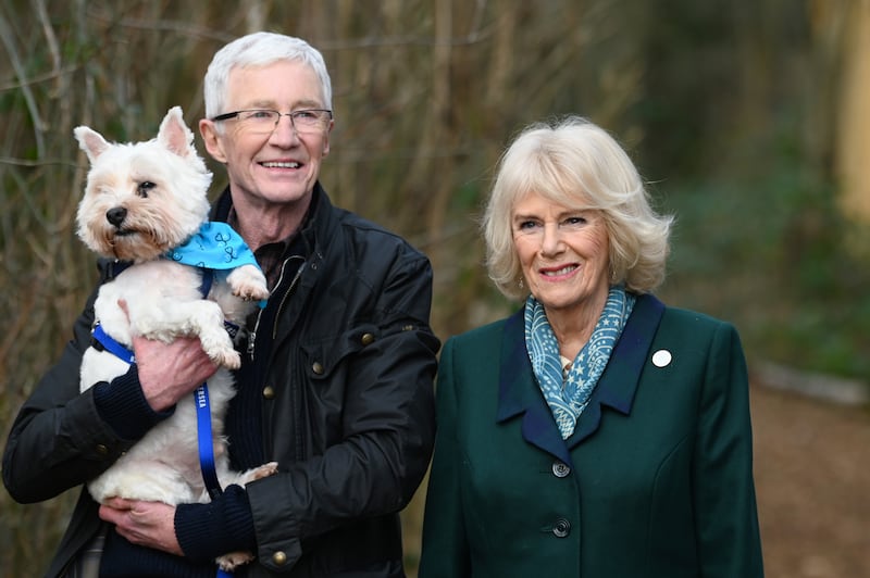 Queen consort Camilla with since departed Paul O'Grady for an episode of For The Love Of Dogs. Photograph: Stuart Wilson/PA