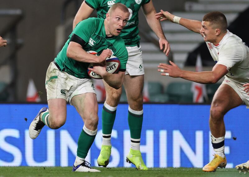 Keith Earls in action against England in the Autumn Nations Cup at Twickenham in 2020. 'That was the game where I left this long black tunnel behind me and came back into the light of day. It felt life-changing.' Photograph: Billy Stickland/Inpho 