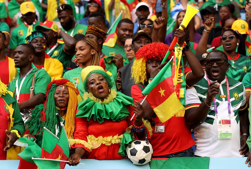 Cameroon fans, who may or may not be celebrating a World Cup triumph very soon. Photograph: Elsa/Getty Images