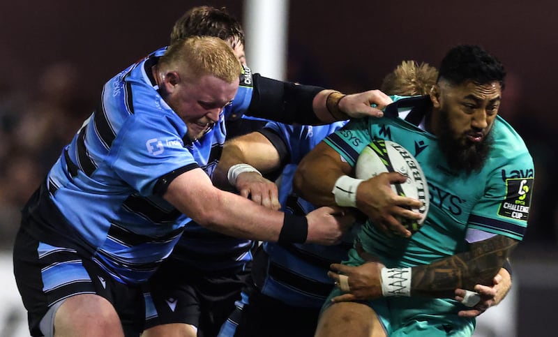 Connacht’s Bundee Aki tackled by Cardiff's Keiron Assiratti. Photograph: Billy Stickland/Inpho