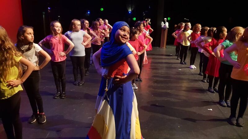 Girls from Presentation primary school in Tralee on stage at Siamsa Tire