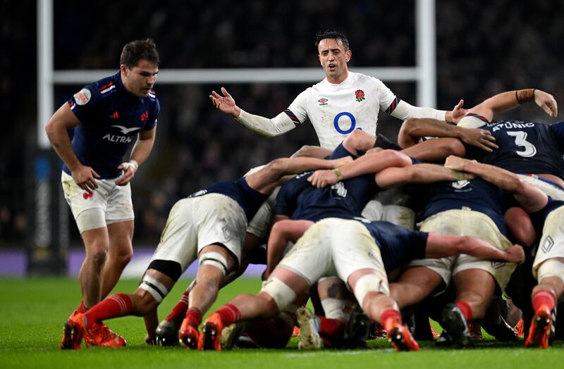 England's Alex Mitchell reacts over the scrum during the Six Nations match between England and France at Allianz Stadium in London on February 8th. Photograph: Clive Mason/Getty Images