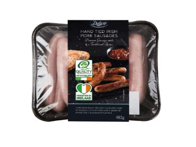 Lidl’s Deluxe hand-tied Irish pork sausages are 80% pork.