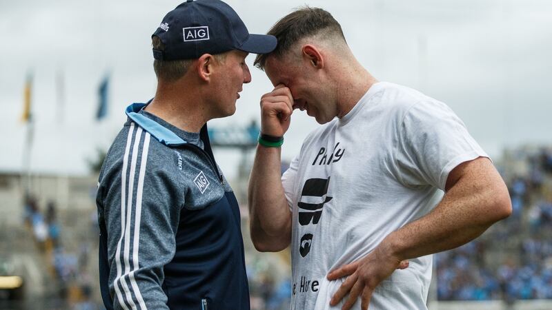 Jim Gavin with Philip McMahon after the game 2018 final. Photo: Tommy Dickson/Inpho