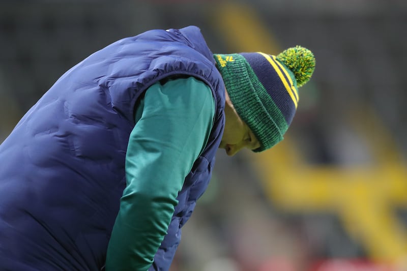 Meath manager Robbie Brennan reacts during the game against Cork. Photograph: Natasha Barton/Inpho    