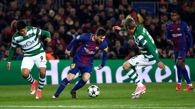 Lionel Messi in action during Barcelona’s win over Sporting. Photograph: Alex Caparros/Getty