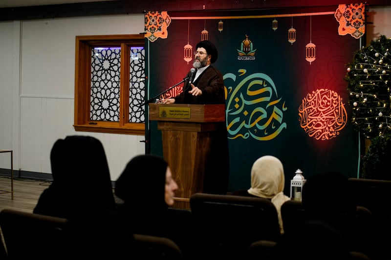 Imam Hassan Qazwini leads an evening lecture at the Islamic Institute of America in Dearborn Heights. Photograph: Brittany Greeson/New York Times