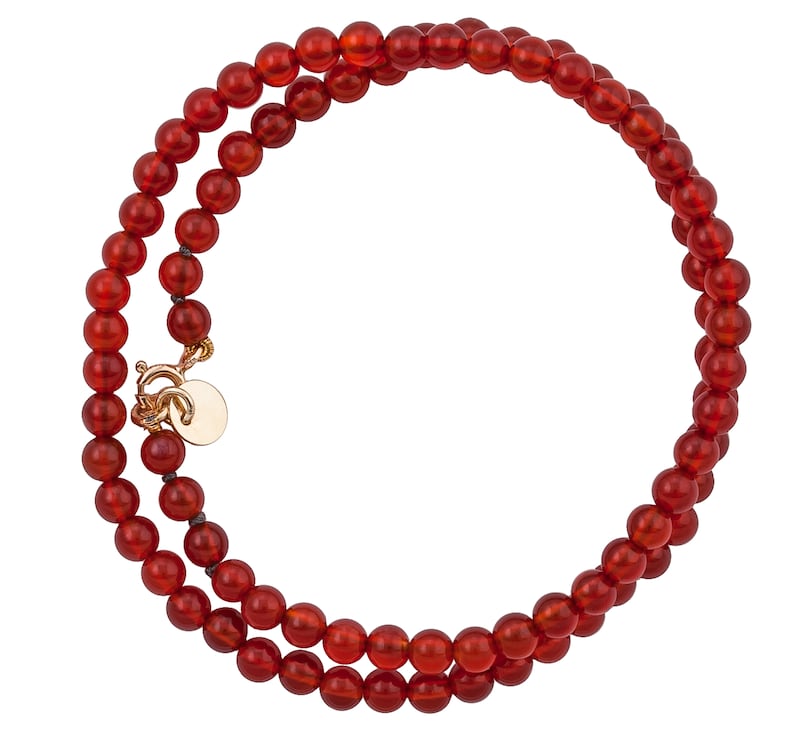 Carnelian Double Wrap bracelet with 9ct gold clasp and charm, €145 by Natasha Sherling